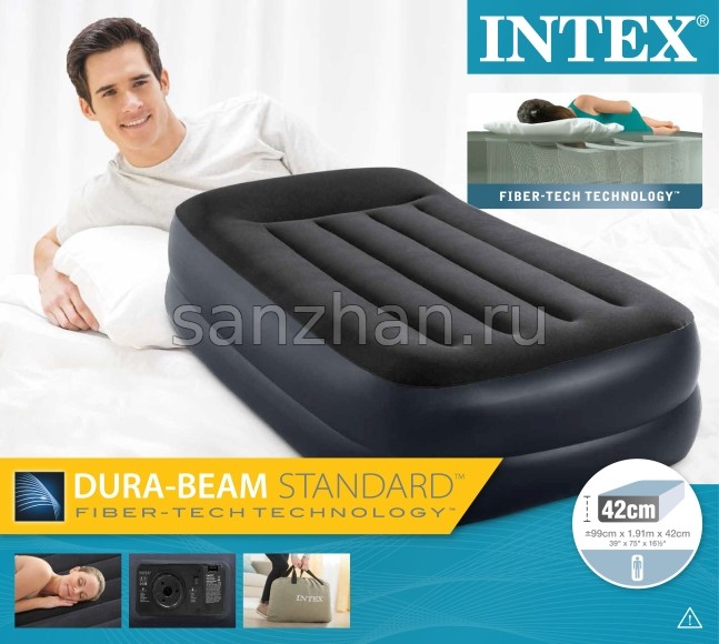 Надувная кровать Pillow Rest Raised Bed 99х191х42см Intex 64122 со встроенным насосом