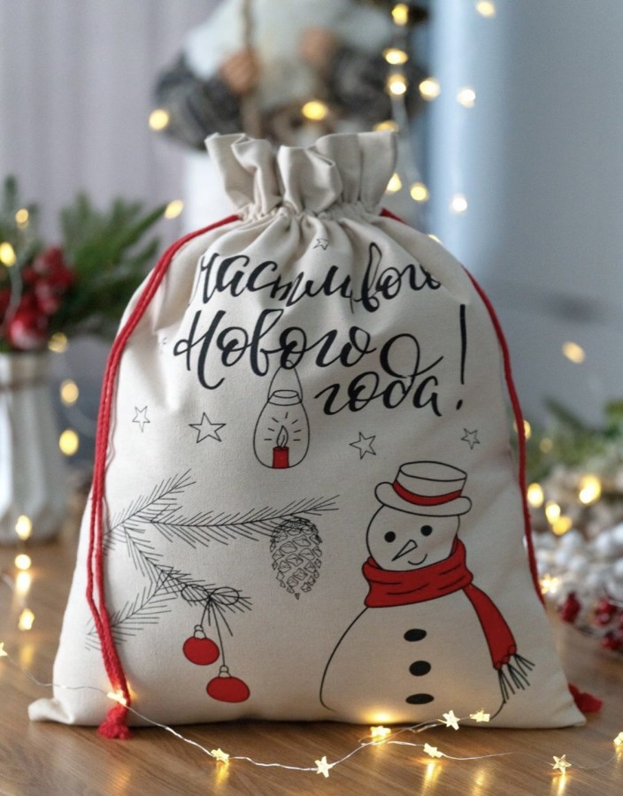 Мешок подарочный Новогодний "Снеговик" (15х20 см)
