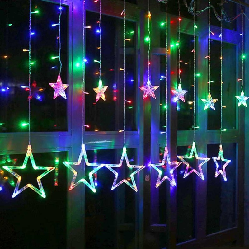 Новогодняя гирлянда штора Звезды 12 шт Разноцветные