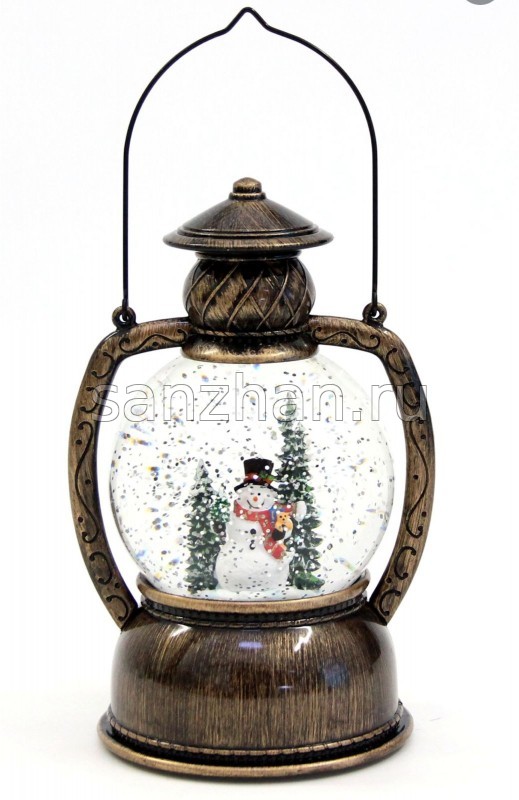 Декоративный фонарь "снежный шар" с эффектом снегопада и подсветкой  20 см (USB провод/музыка)