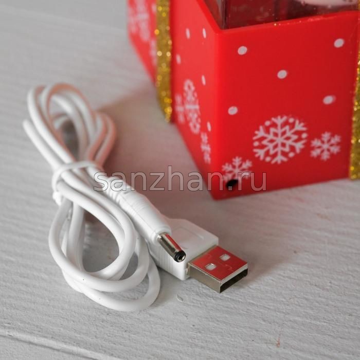Фигура световая "Подарок красный" с эффектом снегопада 19 см (USB/музыка)