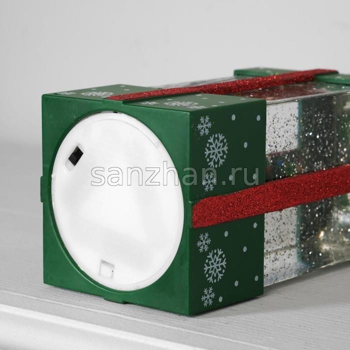 Фигура световая "Подарок зеленый" с эффектом снегопада 19 см (USB/музыка)