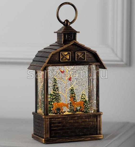 Новогодний светильник с блестками и музыкой "Лесные олени" 24х14 см