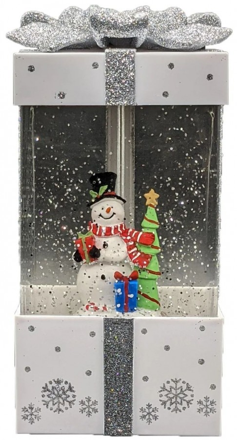 Фигура световая "Подарок белый" с эффектом снегопада 19 см (USB/музыка)