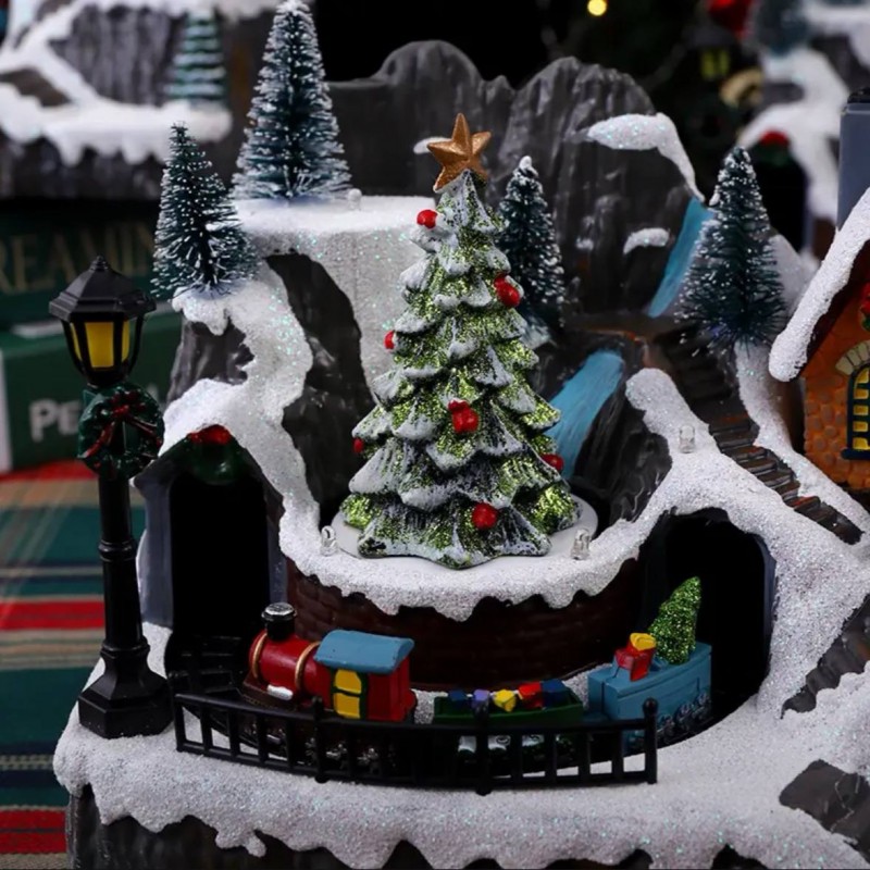 Новогодняя фигурка "Рождественская железная дорога" с вращением, музыкой и подсветкой 22х17 см