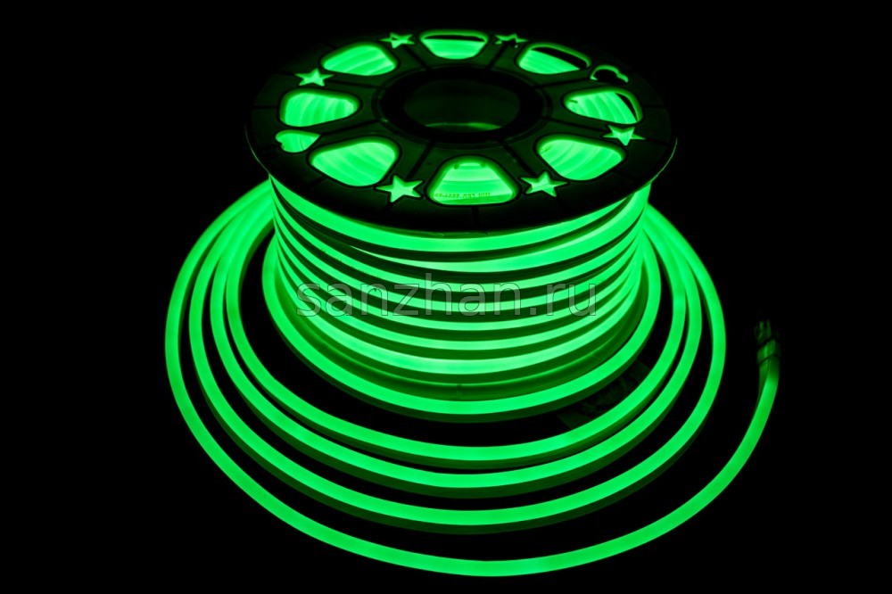 Светодиодный гибкий неон 8х16 мм 2835, 220 Вольт, 9,6 Ватт, IP67 (зеленый) 100 метров
