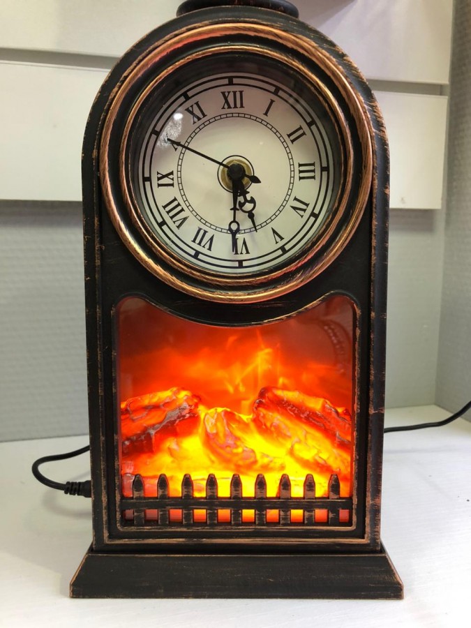 Светодиодный камин "Старинные часы" с эффектом живого огня 38 см
