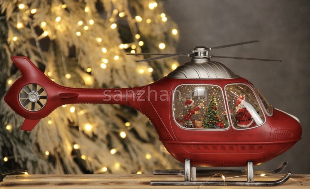Новогодний светильник «Вертолёт» 48×22×12 см, USB, с эффектом снегопада