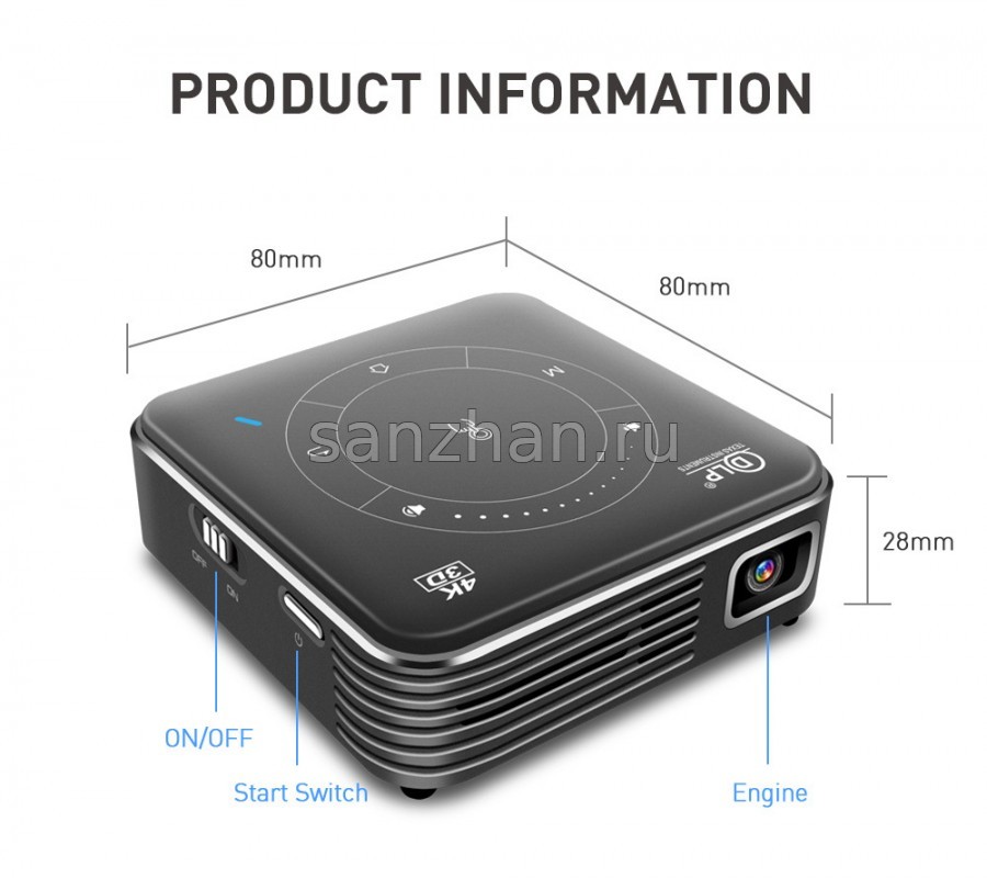 Мини-проектор DLP P11 с пультом 2+16 Гб (Android / Wifi / Bluetooth / АКБ / Airplay, Miracast)