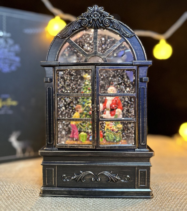 Новогодний светильник музыкальный 2 режима "Дед Мороз в арке" 22х13 см с гелем и блестками внутри