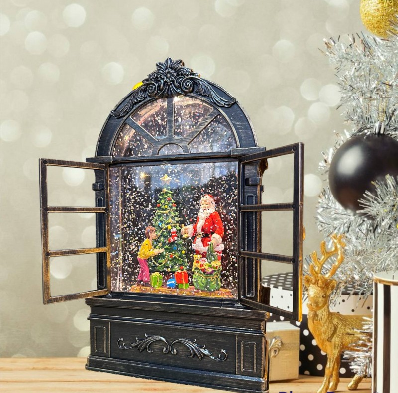 Новогодний светильник музыкальный 2 режима "Дед Мороз в арке" 22х13 см с гелем и блестками внутри