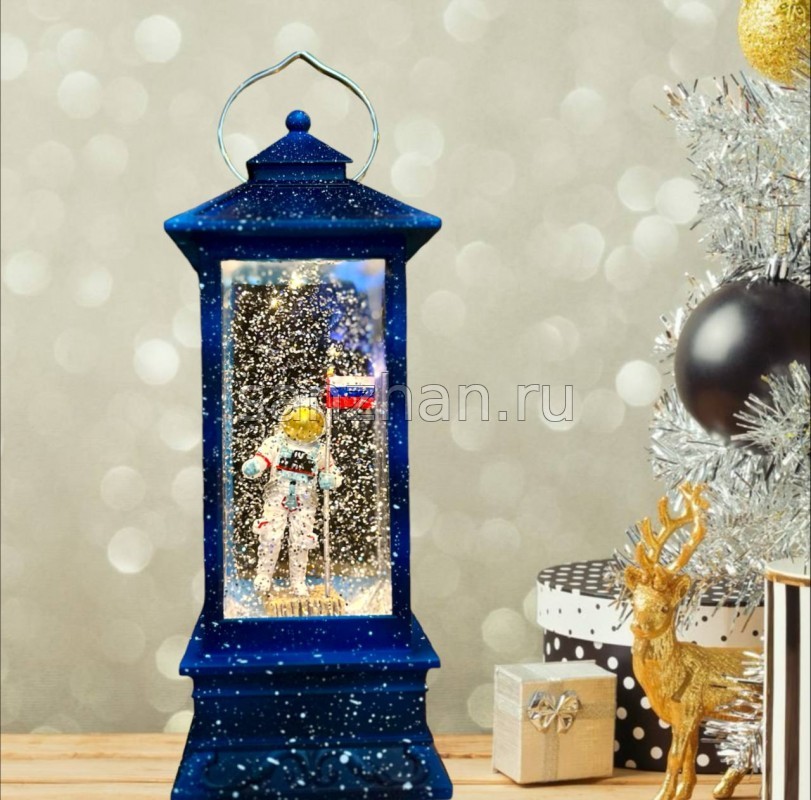 Новогодний светильник музыкальный 2 режима "Российский космонавт" 30х10,5 см с гелем и блестками внутри