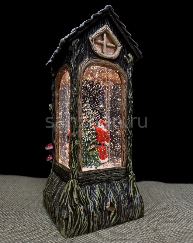 Новогодний светильник декоративный "Избушка Деда Мороза " 29х12 см с гелем и блестками внутри