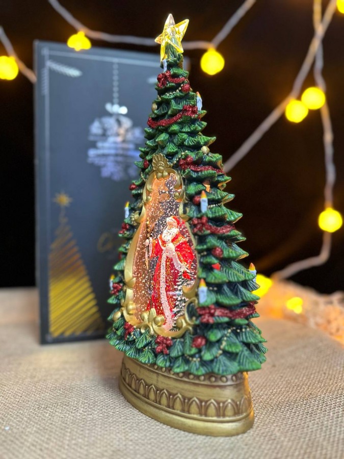 Светильник декоративный в форме Елки 35х19 см с гелем и блестками внутри (Дед Мороз)