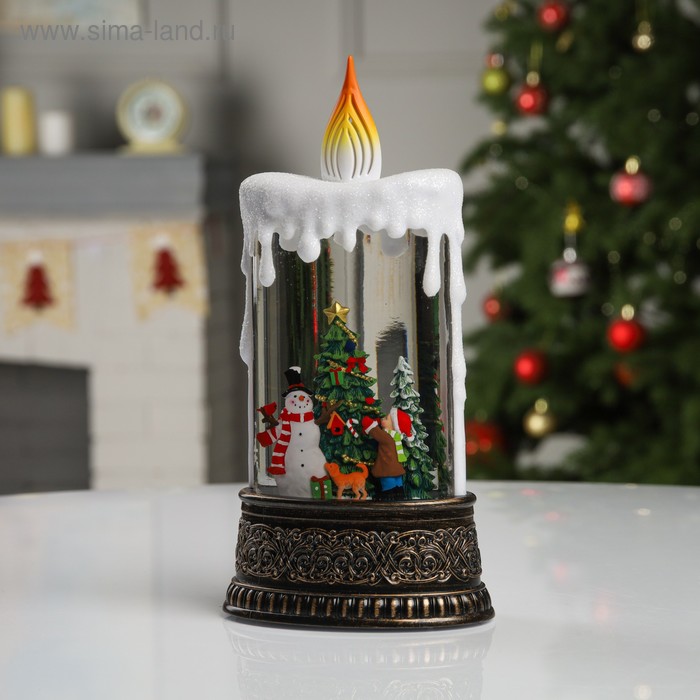 Светодиодный светильник  «Свеча со снеговиком» 24 см снежный вихрь с музыкой