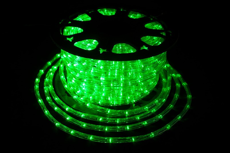 Светодиодный дюралайт трехжильный 50 метров 24LED на 1м, круглый 10,5 мм (зеленый) чейзинг
